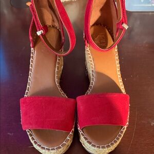 Franco Sarto Red Suede Espadrille Sandals never worn